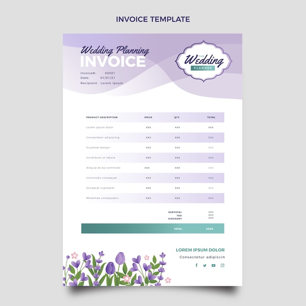 Free Vector Gradient wedding planner invoice template Wedding